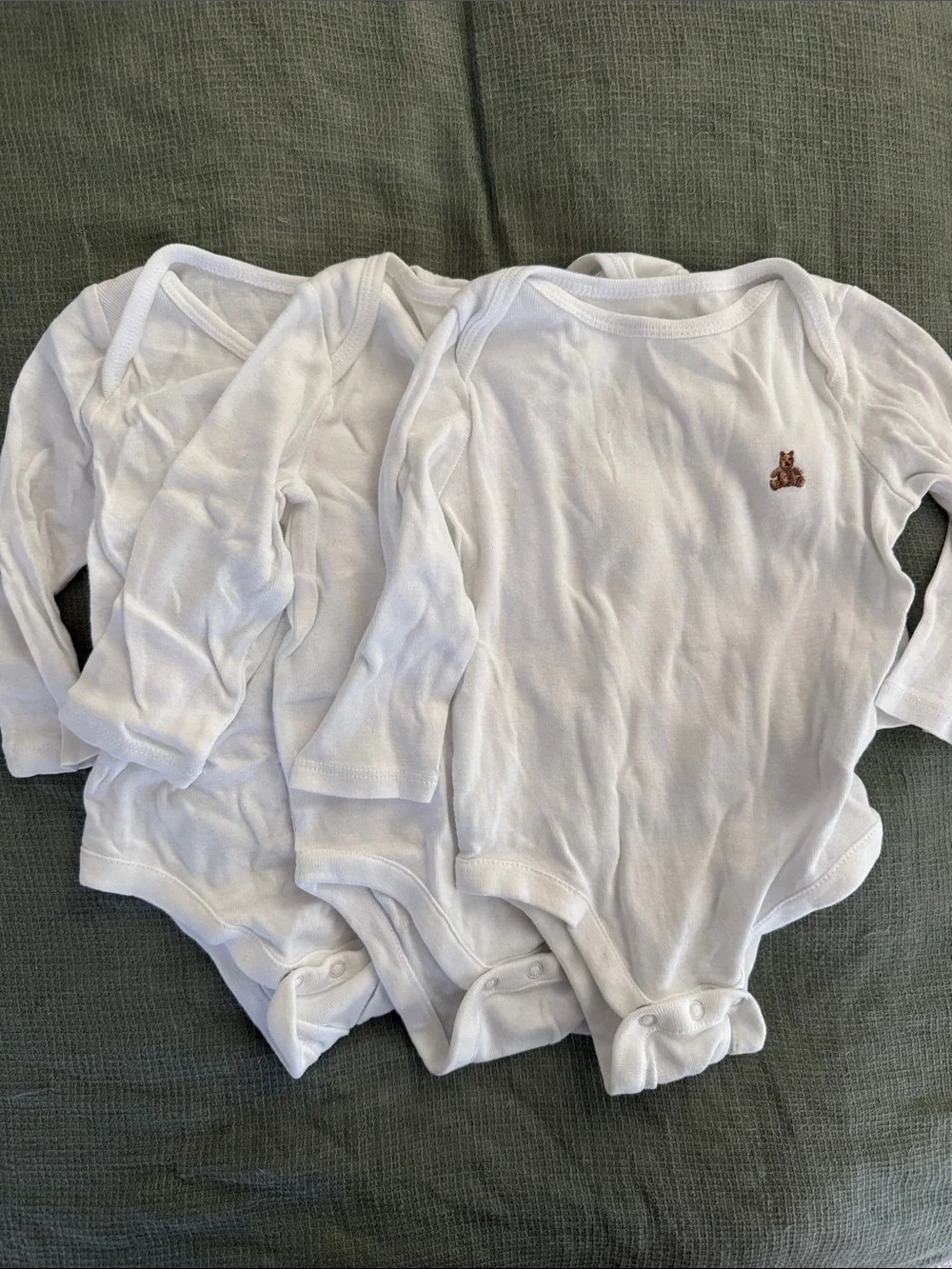 GAP White Long-Sleeve Baby One-Piece Set with Brown Bear Accent